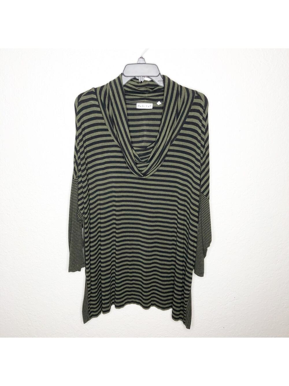 Habitat black green striped cowl neck knit tunic top size Extra Large XL